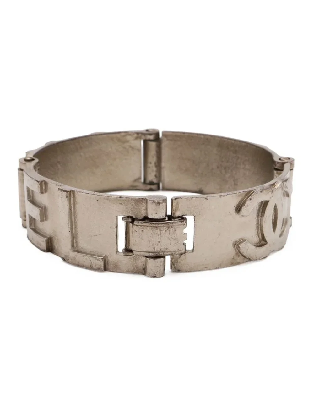 Chanel Logo Bracelet Bangle Metal Silver